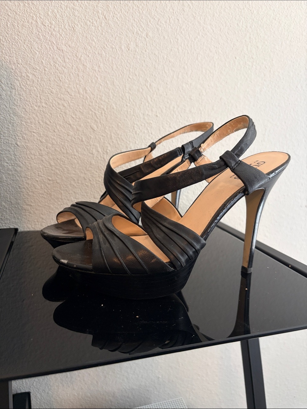 GUESS Black Strappy Slingback Heels